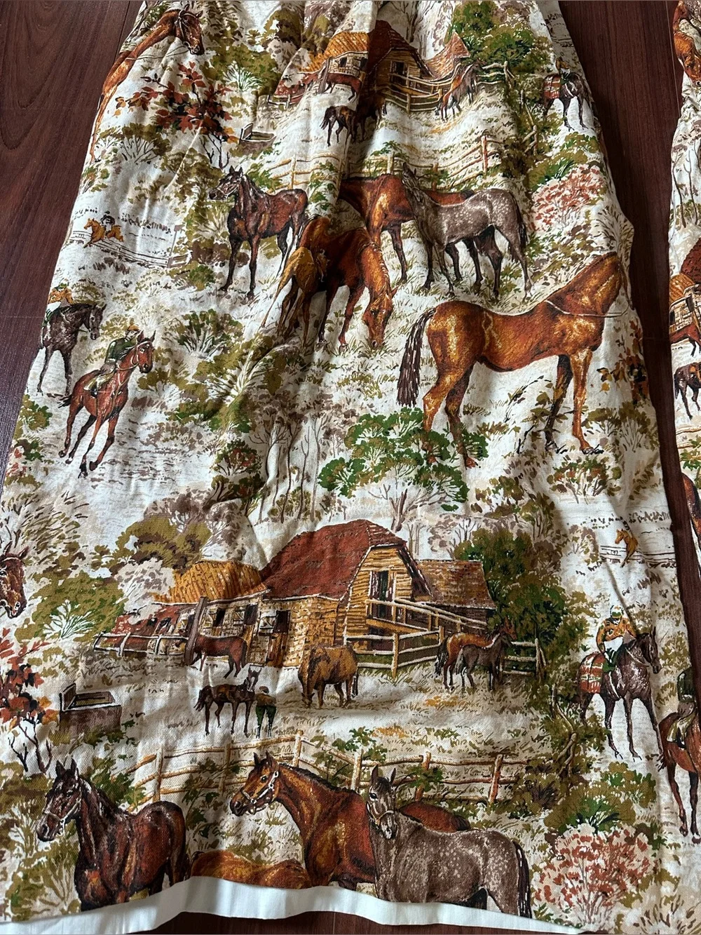 Vintage Pinch Pleat 70s Curtains Riverdale Ranch Riders Equestrian 23x48 Pair